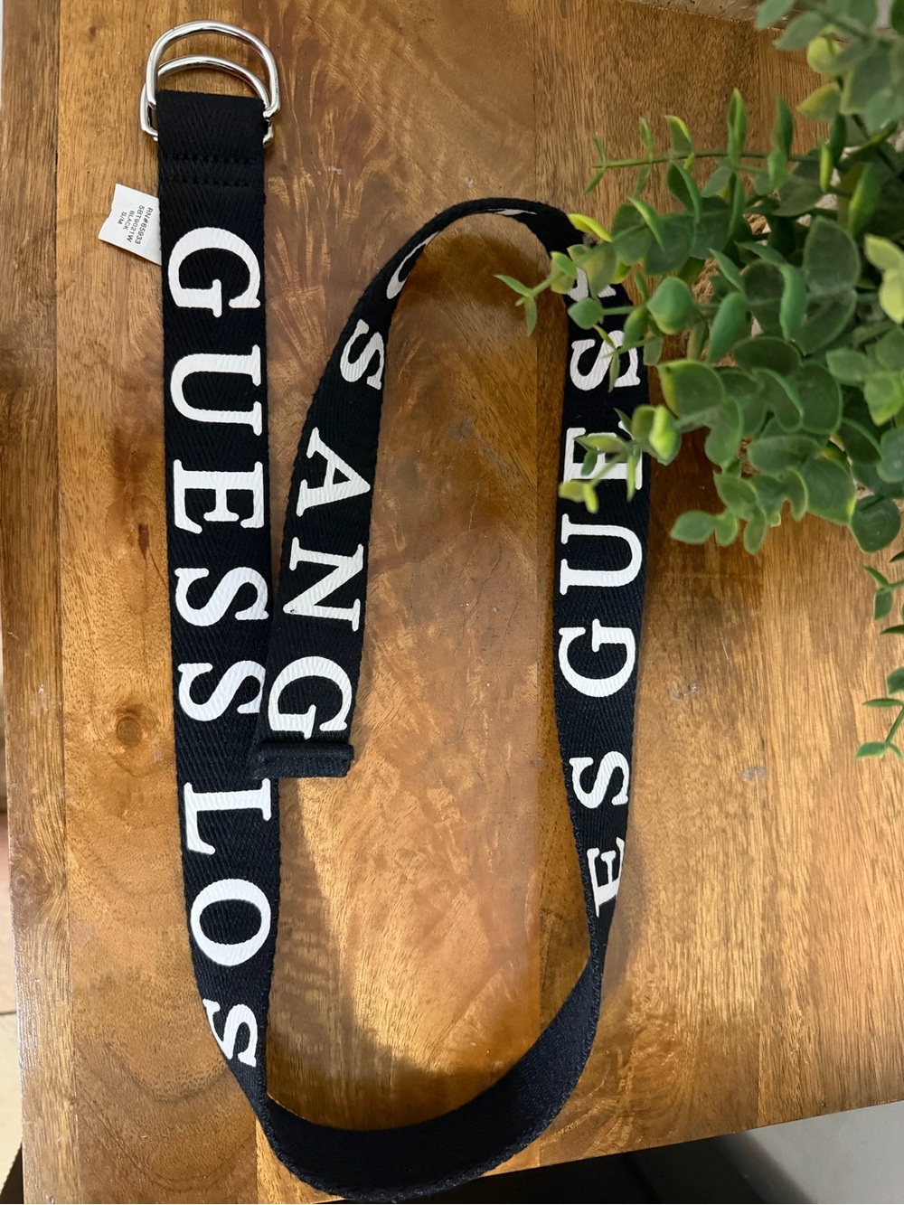 GUESS Los Angeles Black & White Logo D-Ring Web Belt - Size S/M